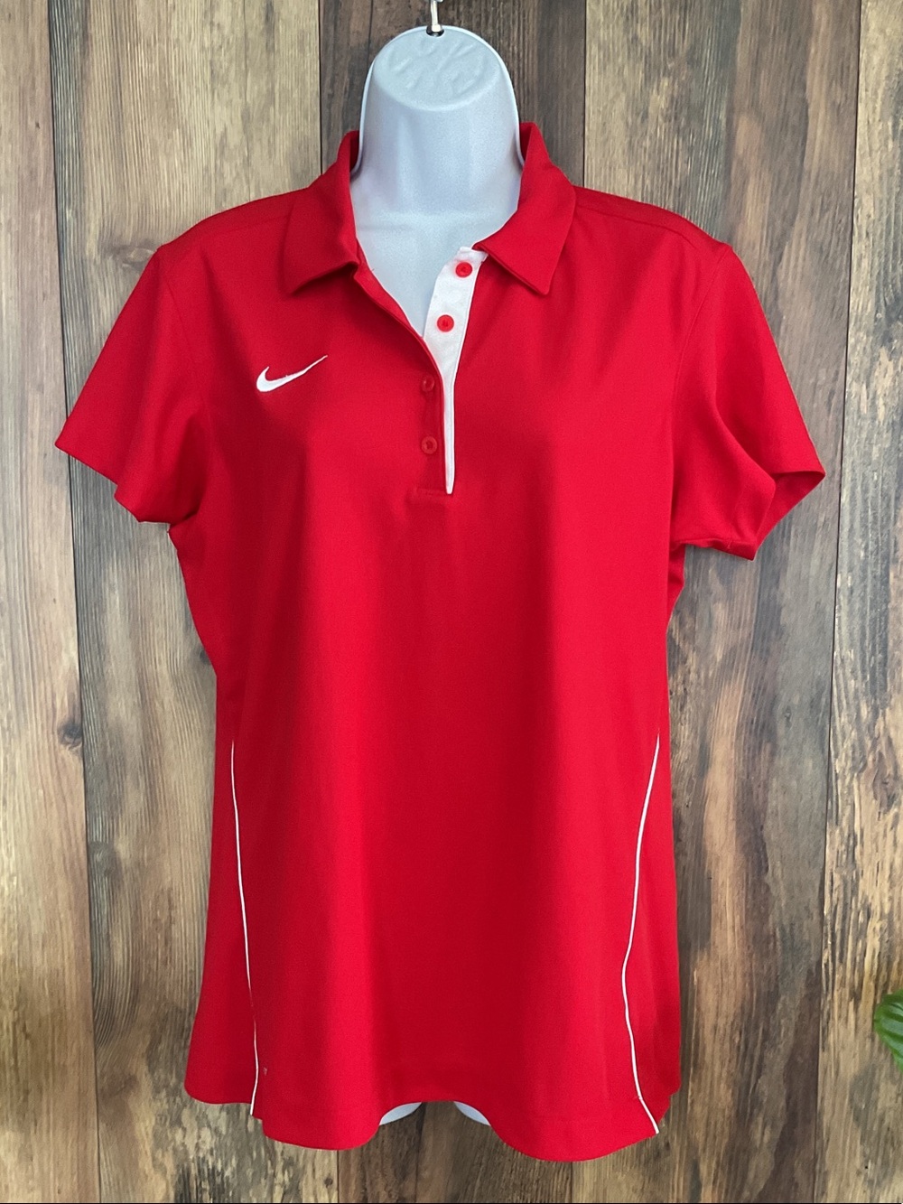 Nike Women’s Red/White Golf Athletic Polo L        406B